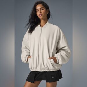 ALO Yoga Faux Leather Off-White Premier Bomber Jacket S *LNWOT*